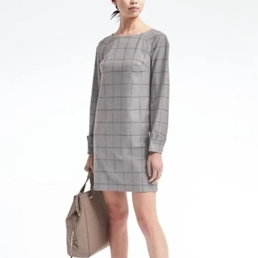 NWOT Banana Republic Ruffle Cuff Wool Dress Above Knee Long Sleeve Grey Size 2